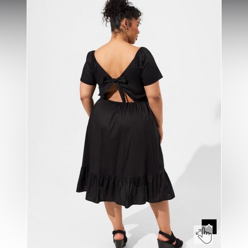 Torrid poplin sheer waist dress tie back midi nwt